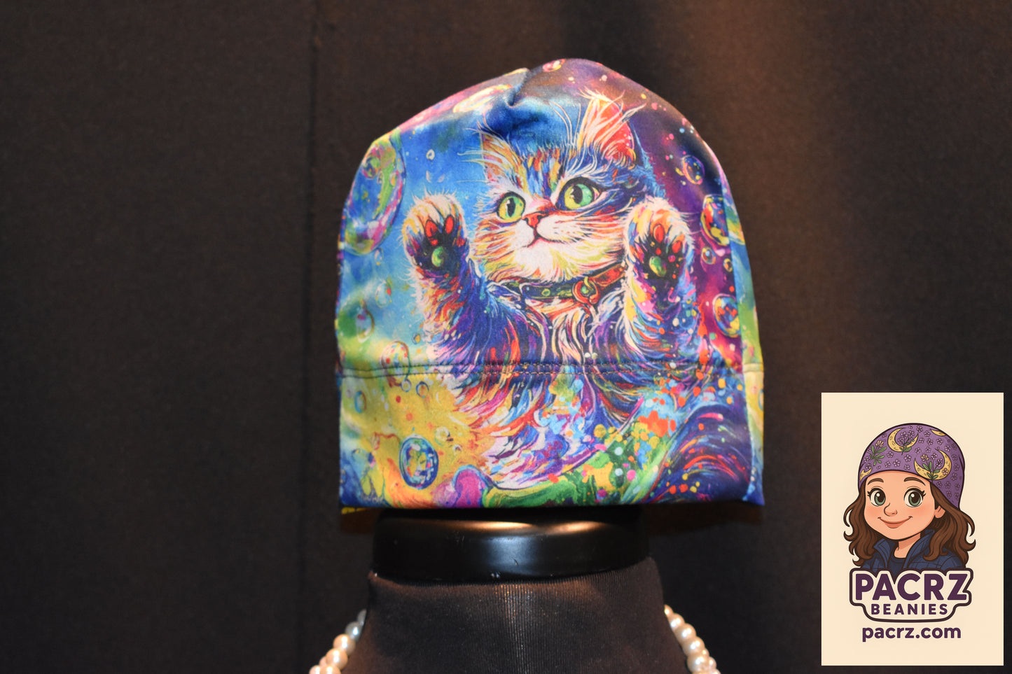 PACRZ Ready Ship Beanies - Kitty Playing (cat) - Size Small