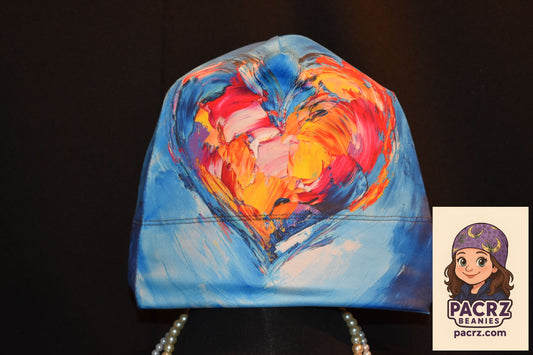 PACRZ Ready to Ship Beanies - Abstract Heart on Blues - Size Large
