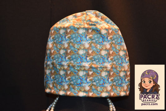 PACRZ Ready to Ship Beanies - Blue and Gold Abstract - Size Large