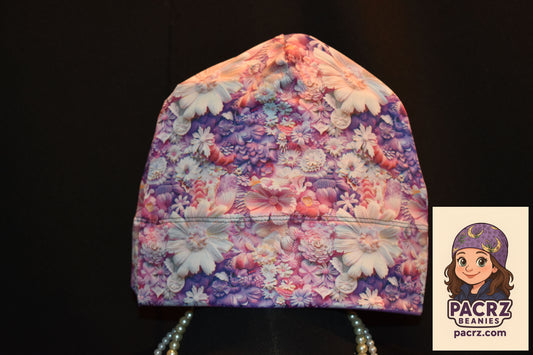 PACRZ Ready to Ship Beanies - Floral Pinks and Purples - Size Large
