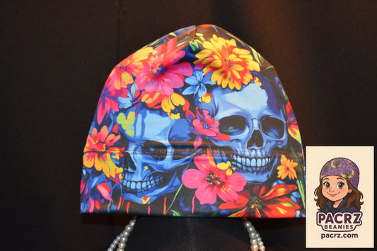 PACRZ Ready to Ship Beanies - Floral Skulls - Size Large