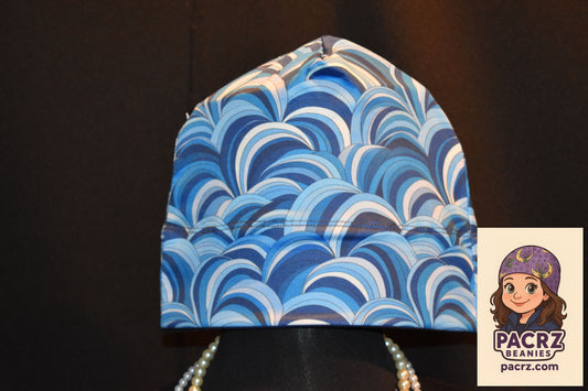 PACRZ Ready to Ship Beanies - Blue Ocean Waves - Size Large