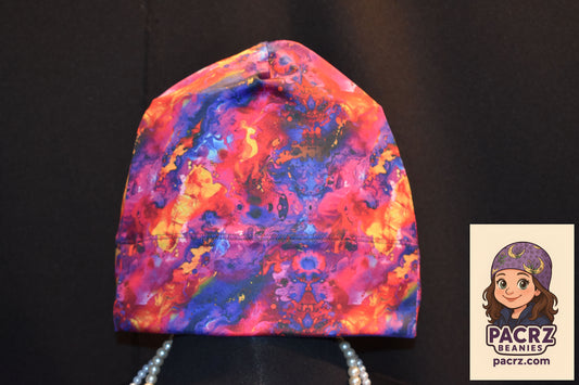 PACRZ Ready to Ship Beanies - Abstract blue, reds, purples - Size Large