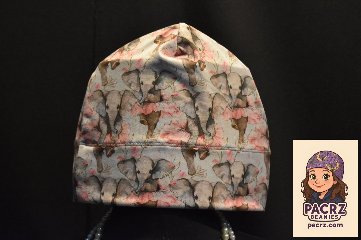 PACRZ Ready to Ship Beanies - Elephant in Pink Tutu - Size Large
